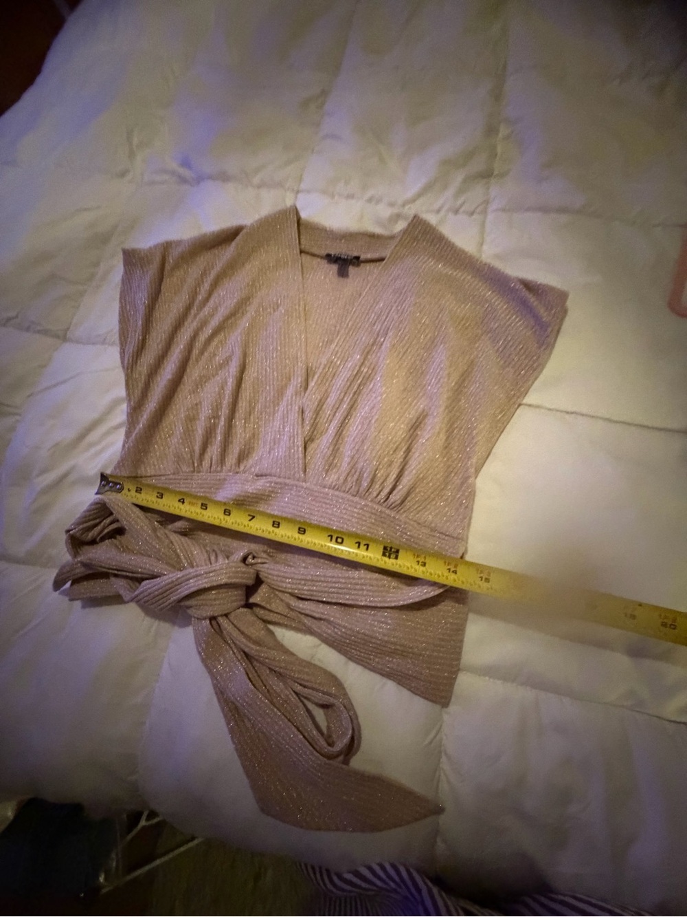 Express Metallic  gold shimmer Wrap Knit  cropTop - Tan - Picture 4 of 8
